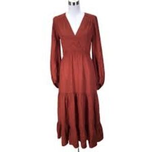 & Other Stories Burgundy Swiss Dot Peasant Dress, Sz 4